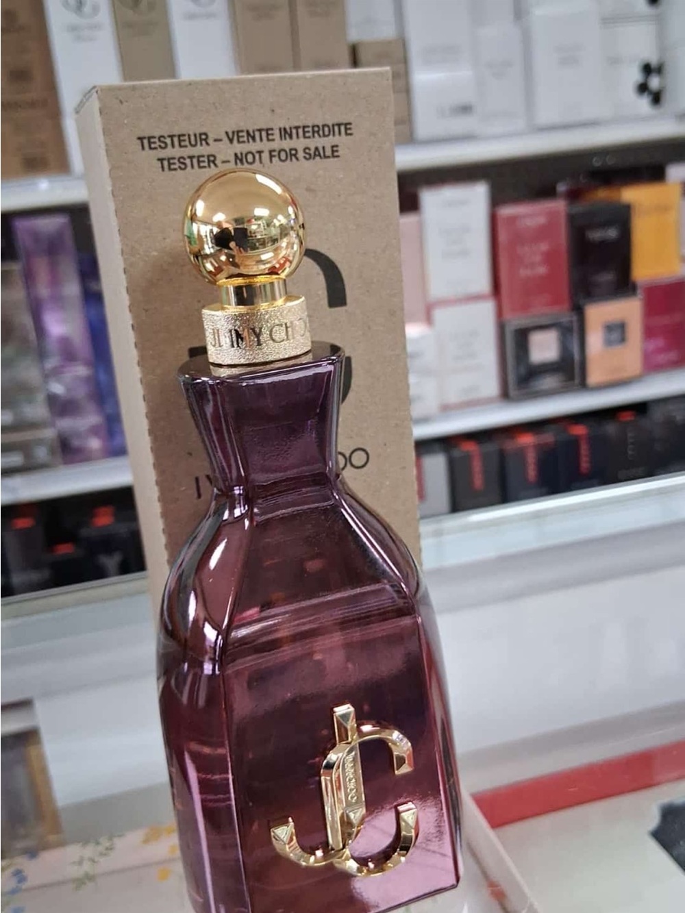 Jimmy Choo Purple Glass Fragrance Bottle with Gold Accents